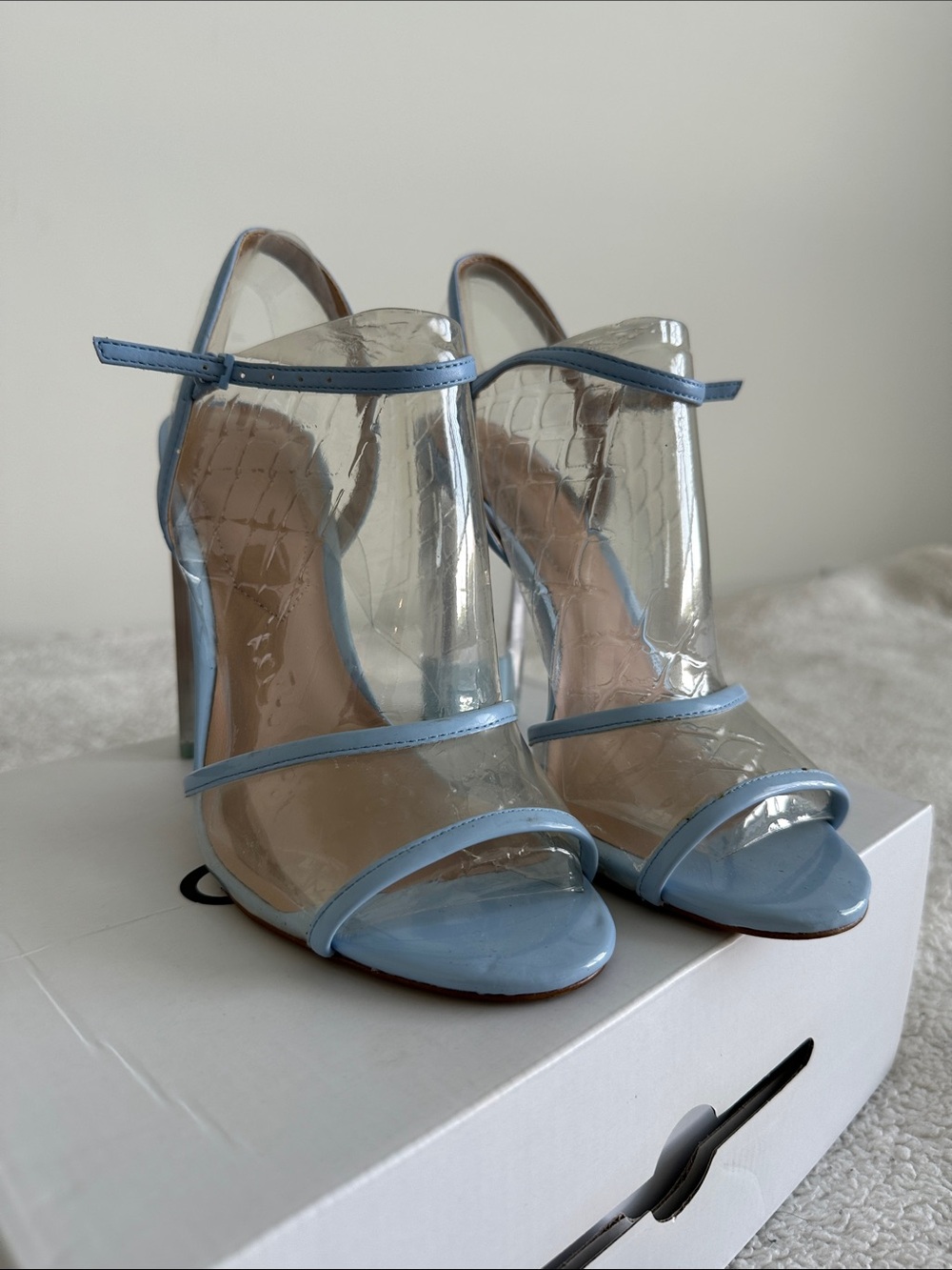 Aldo Light Blue Clear-Strap High Heel Sandals